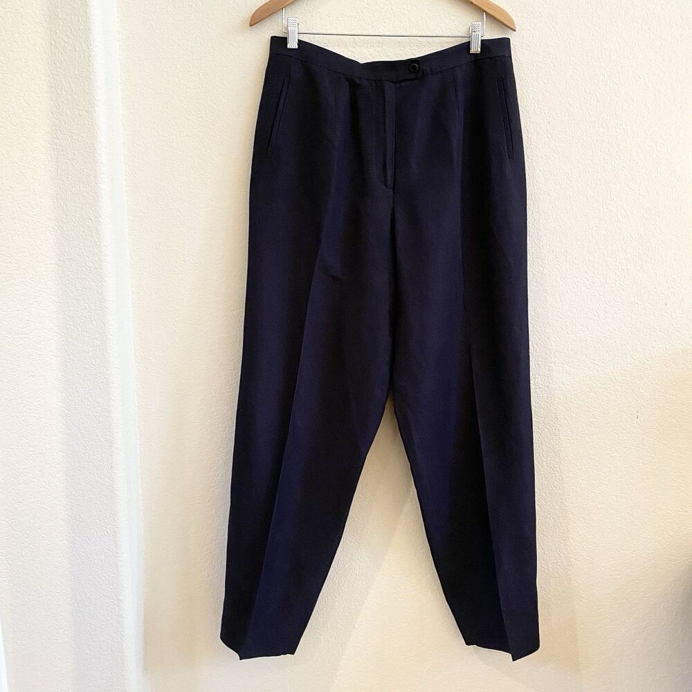 LOFT Ann Taylor Navy Blue Linen Blend Lined Wide Leg Pants SZ 16 Pockets